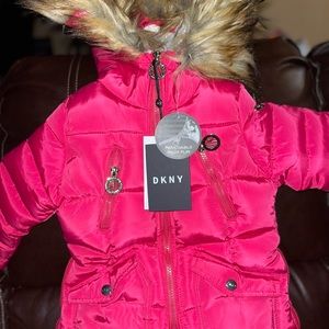 2T Fuchsia Pink DKNY Puffer Coat/Removable Faux Fur